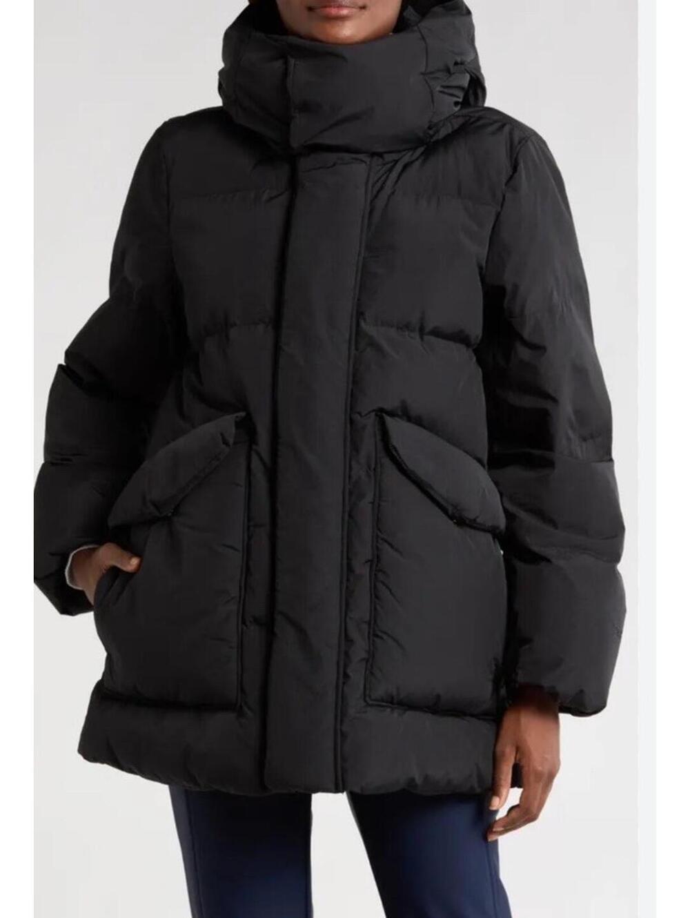 $395 Halfdays Womens Wheeler Parka Puffer Jacket Black Hooded Relaxed Ski Snow